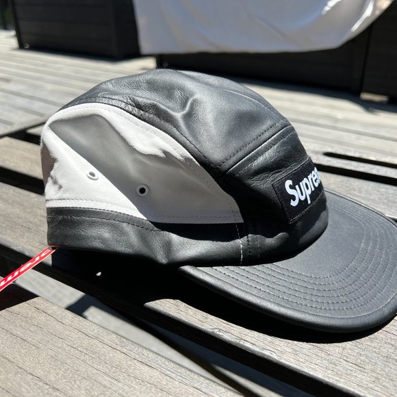 Supreme Leather Camp Cap black and white main image 4